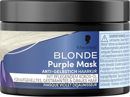 Schwarzkopf Blonde Purple Mask (150 ml), Purple Mask mit Anti-Gelbstich Effekt, neutralisiert Gelbtöne und pflegt aufgehelltes, gesträhntes & graues Haar, vegan & silikonfrei