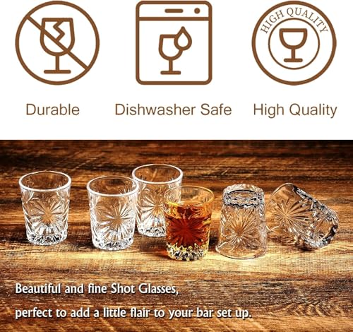 Image of bellemax Classy Shot Glass for Espressos, Spirits & Liquors,Whiskey, Vodka Shot, Tequila Shot, Wine Tasting, Cocktail Pour, Bar Accessory & Home Decor Parties Glasses Set of 6 (BR-07)