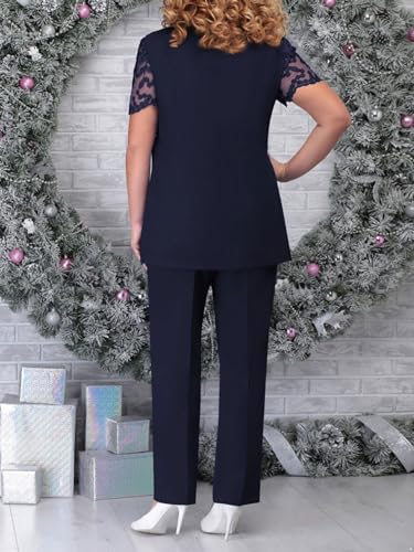 Plus Size Mother of Bride Pant Suits 3 Piece Floral Sets Wedding Guest Outfit Evening Gown3