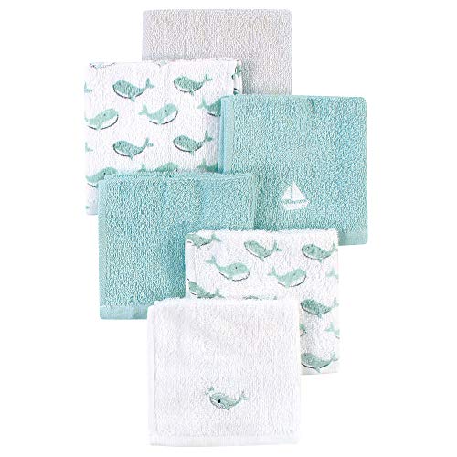 Image of Luvable Friends Unisex Baby Super Soft Cotton Washcloths, Blue Whale, One Size