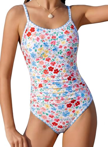 Image of XiaoMoSha Girls One Piece Swimsuit Adjustable Straps Bathing Suit Teen Girl Color Block Trim Padded Beach Swimwear 6-16 Years