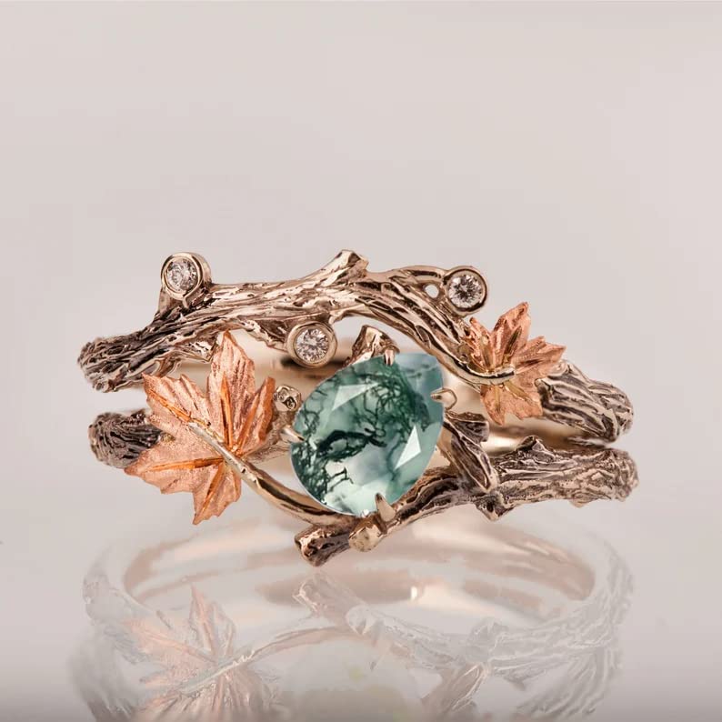 Dorunmo Moss Agate Ring - Green Stone - Sterling Silver - Wedding Ring - Moss Agate Jewelry - Engagement Anniversary Birthday Gift2