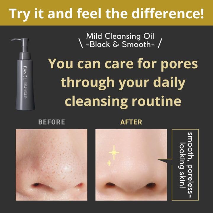 FANCL Mild Cleansing Oil Black & Smooth, Japanese Facial Cleansing Oil, Makeup Remover, Oil Cleanser, Charcoal Formula, 100% Preservative Free, Clean Skincare for Oily Skin - Image 4