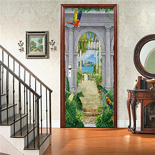 YQLKD Stickers Muraux Porte 3D Porte Arquée Balcon Vue Auto-Adhésif Porte Papier Peint PVC Maison Affiche Murale