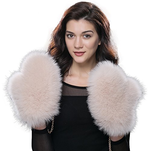 URSFUR Women's Winter Genuine Fox Mittens Lady's Warm Golves Gouache color