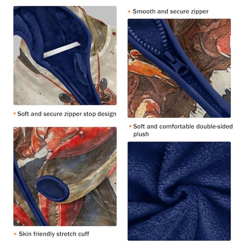 Cute Crawfish Watercolor Toddler Fleece Jacket Girl Boys Hooded Fleece Jacket Coat Warm Outwear Zip-up 3-10T3