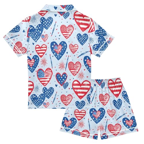 American Flag Love Pajamas Set Summer Button Down Sleepwear Pjs Sets Comfy Loungewear2