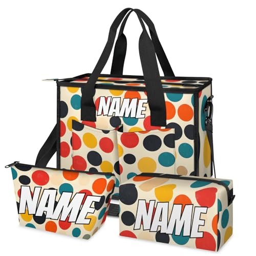 Custom Vintage Polka Dots Travel Duffle Bags for Women Weekender Overnight Polka Dot Carry on Tote for Airplanes Business Hospital Gym with Toiletry Bag 3Pcs Set