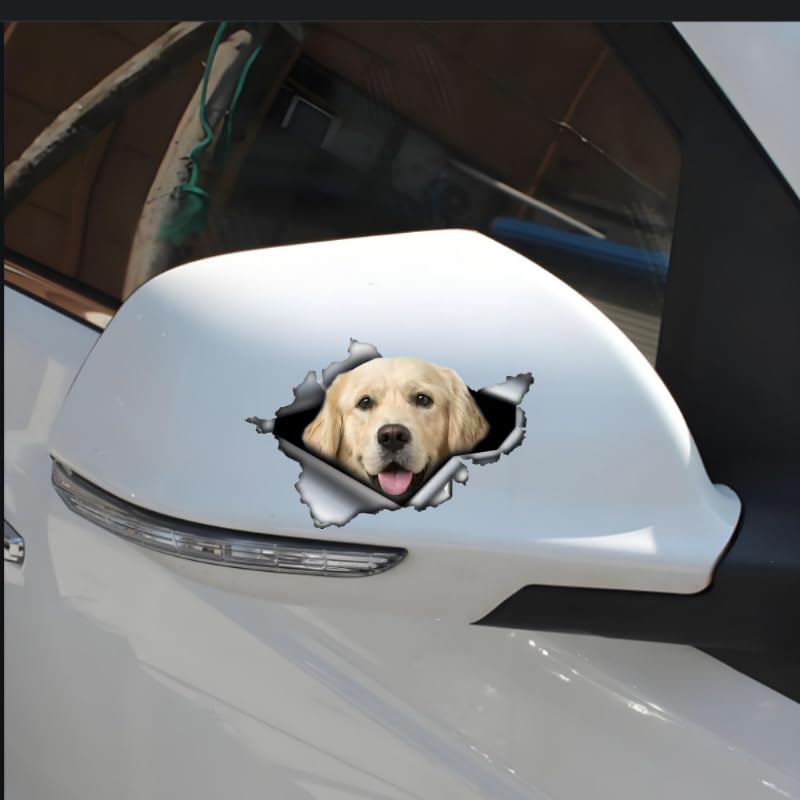 TIZIKJ Golden Retriever Auto-Aufkleber, 3D Zerrissener Effekt, Reflektierend Wasserfest, PVC-Dekor für Auto, Laptop, Kühlschrank ((18cm/7.09inch))