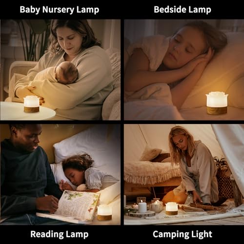 ICARERSPACE Roses Night Light,Dimmable Touch Lamp for Bedroom,Wood Grain Magnetic Attraction Night Light for Kids Portable Table Bedside Lamp - Image 2