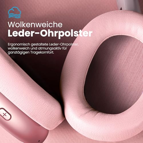 Wentronic Y01 Noise-Cancelling-Kopfhörer, Kabellose Over-Ear-Kopfhörer, Bluetooth 5.3, Hi-Res Sound, 48h Wiedergabe, faltbar, mit Mikrofon für iOS/Android/PC – Rose – Bild 4