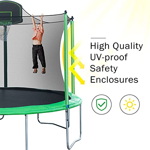 YORIN 1000LBS 12 14 15FT Tranpoline for Kids & Adults - Outdoor Round Tranpoline with Enclosure, Basketball Hoop and Ladder, Outdoor Heavy Duty Recreational Tranpolines for Backyard Family Play