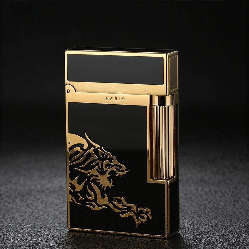 Flip Sound Lighter Classic Flip-Top Side-Slide Ignition Butane Torch Lighter Metal Copper Stitching Tiger Shape Gas-Filled Retro Mens
