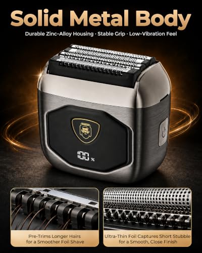 Image of Electric Foil Shaver for Men: Full-Metal Body & 4 Floating Blades