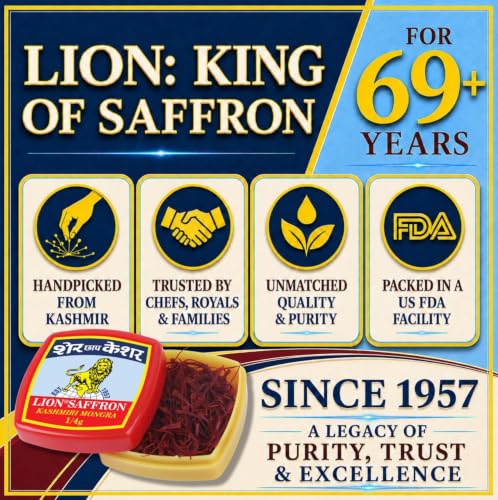 Image of LION BRAND SAFFRON 0.5G, Pure Kashmiri Mongra Kesar Value Pack Grade A++ Saffron For Pregnant Women, Pooja, Biryani, Tilak, Milk And Skin (0.5Grams, Pack of 2, 2 X 0.25g)