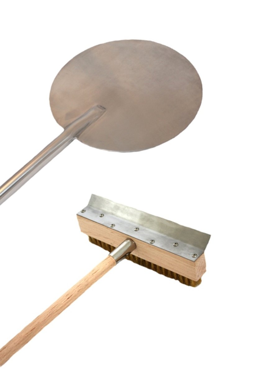 Pizzaofenschaber m. Bürste + besonders stabile Pizzaschaufel Edelstahl Ø 30 cm 150 cm