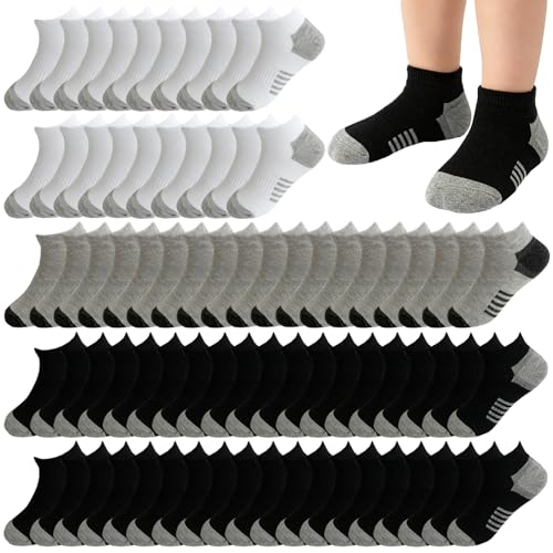 Kemrosdy 25 Pairs Boys Low Cut Ankle Socks Kids Crew Athletic Breathable Cushion Sole Socks for Running Hiking 4-12 Years (US, Alpha, One Size, Regular, Regular, 20Pairs 4-8Y-Mix)