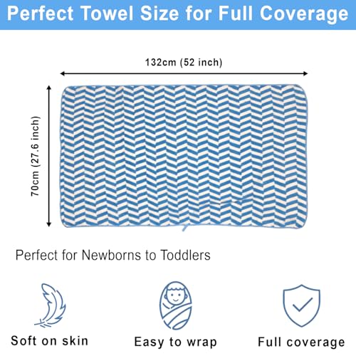 Image of LUXE HOME INTERNATIONAL Microfibre Bath Towel Chevron Pattern Super Absorbent Quick Dry Lightweight Soft Towels for Kids Boys Girls Adults 70x132cm Blue Pack of 1