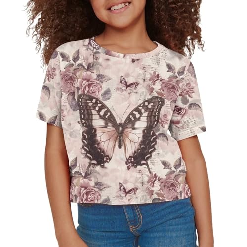 Image of Girls Crop Tees Crew Neck Casual Short Sleeve T Shirts Kids Loose Soft Comfortable Tees Blouses Shirt for Little Girl
