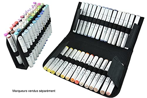 ART&GO 80 Marker Pen Case Black Fabric 6 Rows to Organize Collection with Carry Strap and Carry Handles, Storage Bag on Back - Image 3