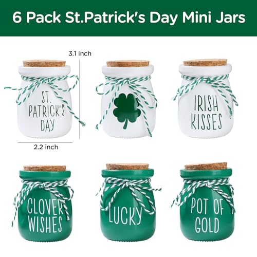 St-Patricks-Day-Decorations-6PCS-Mini-Glass-Jars-Farmhouse-St-Patricks-Day-Decor-for-Home-Kitchen-Table-Fireplace-Mantel St Patricks Day Decorations 6PCS Mini Glass Jars Farmhouse St Patricks Day Decor for Home Kitchen Table Fireplace Mantel