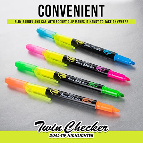 Pentel Twin Checker Dual-Tip Highlighter, Chisel Tip, Assorted Colors (Gf/Gk/Gp/Gs), 4-Pk (Slw8Bp4M) #TOP1