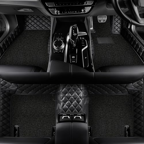 Image of NEXTA Premium Nappa Luxury Leather with Grass Mat Complete Set || 100% Waterproof and Washable||7D Cars Floor Mats for MG Majestor - 7 Seater (All 3 Rows) | Color : (Full Black)