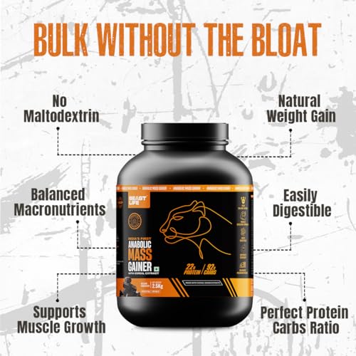 Image of BeastLife High Protein Mass /Weight Gainer | 2.5 KG | Belgian Chocolate | NABL LAB Tested | For Muscle Gain & Fast Growth | Cereal-Based Formula, No Maltodextrin | India's #1 Cereal Based Bulk Gainer