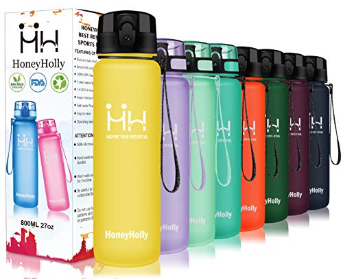 HoneyHolly Botella de Agua Deportes 350ml/500ml/800ml/1000ml/1500ml Sin Bpa & Apertura con un Solo botón Reutilizable Filtro Botella Gimnasio Tritan Plástico para Niños, Sport, Gimnasio, Trekking