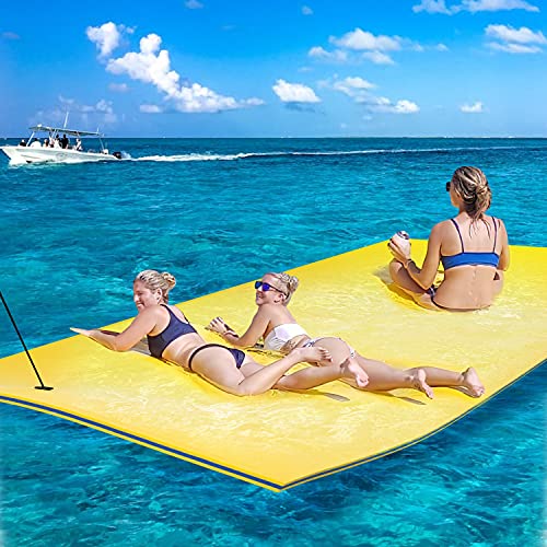 18FTx6FT Floating Water Mat Pad, 3-Layer Floating Mat Foam for Fun Water Party Water Recreation and Relaxing Rollable Lake Float for Pool Ocean (18FT, Sea Blues & Yellow)