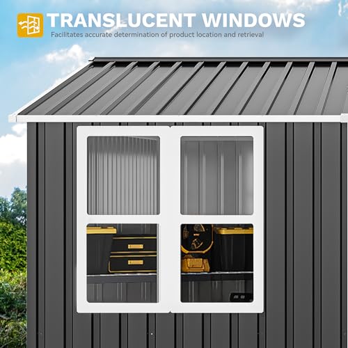 Image of DWVO 10x10ft Metal Outdoor Storage Shed with Window, Lockable Tool Storage Sheds, Oversized Steel Garden Sheds with Sloped Roof for Backyard, Patio, Garage, Lawn, Gray & White