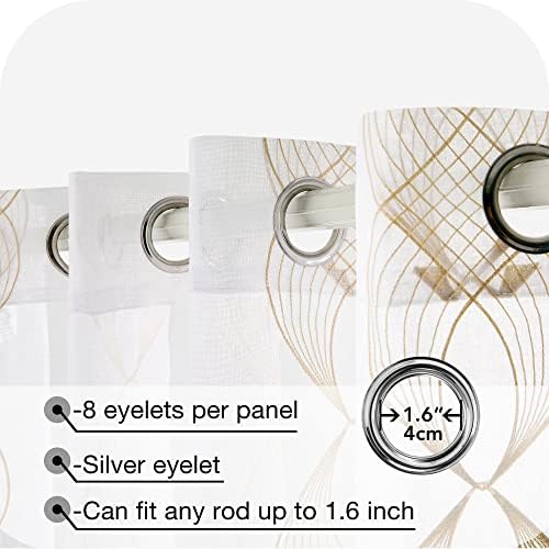 Amazon Brand - Umi Faux Linen Embroidered Voile Curtains Eyelets Top Rings Sheer Curtains Home Decorative Net Curtains for Bedroom 55 x 72 Inch Linen One Pair