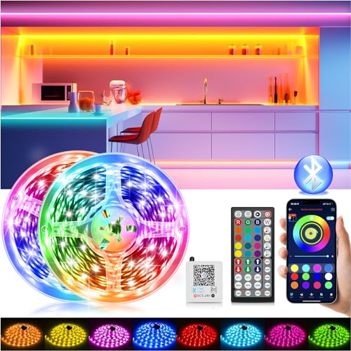 Ruban LED, 30M（2*15M) Led Chambre Flexible Bluetooth App Contrôle, RGB Bande LED, Synchroniser avec Rythme de Musique Led Strip, Fancy Led pour Gaming Room, Plafond, Mariage, Fête, Cuisine, TV, Bureau