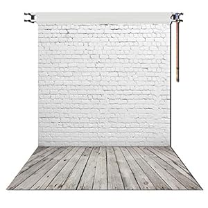 HUAYI 5X7ft White Brick Wall with Gray Wooden Floor Photography Vinyl Backdrop D-2504