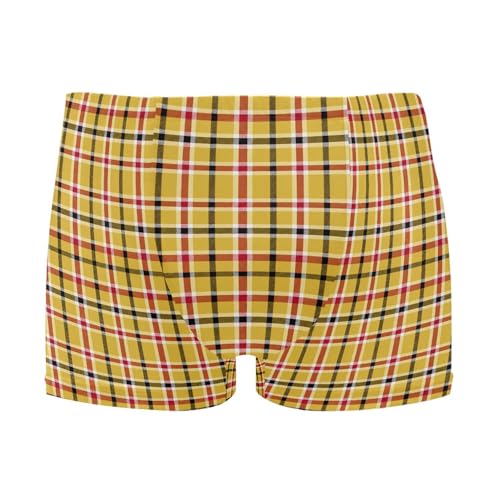 Yellow Buffalo Check Plaid Mens Swim Trunk Swimwear Bathing Suit Swim Brief Square Leg Board Short S B0404524