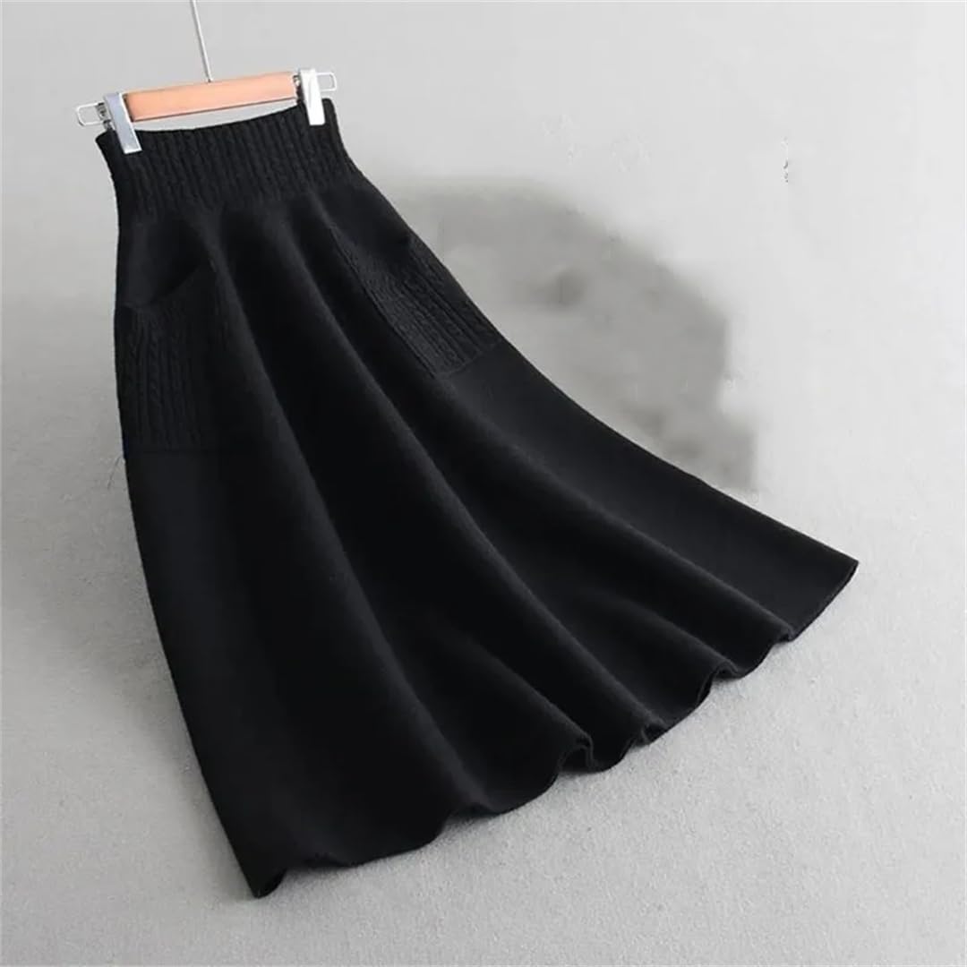 Yeuyyben Autunno Inverno Plus Size Maglia Lunga Gonna Moda Donna Elastico A Vita Alta Tasca A-Line Gonna Allentata