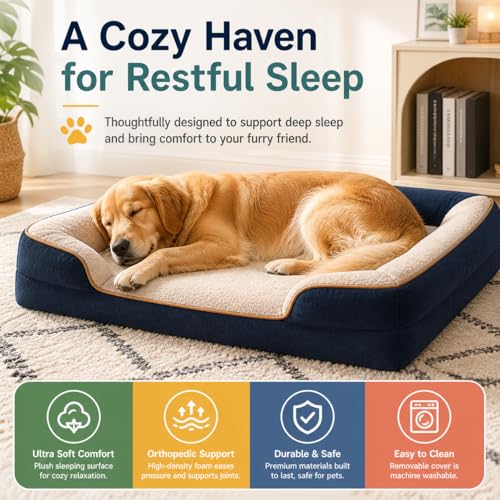 Image of Cutepups Navy Blue Orthopedic Dog Bed Medium Size (M) - Soft Plush Washable Bed for Medium Dogs