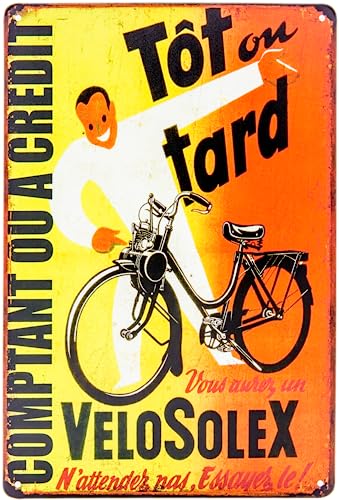 Plaque en tôle rétro - Motorra, cyclomoteur - Plaque de voiture classique adaptée aux fans et collectionneurs Velosolex France - 30 x 20 cm