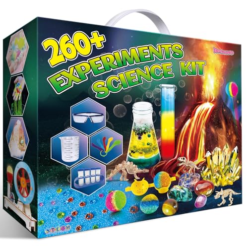 YOPINSAND 260 Experimente Kits für Kinder, STEM Kreativ Spielzeug Mint-Lernsatz Wissenschaft Experimentierkasten Labor Geschenke für Jungen Mädchen, Chemie-Set, Vulkan, Edelstein Ausgrabung
