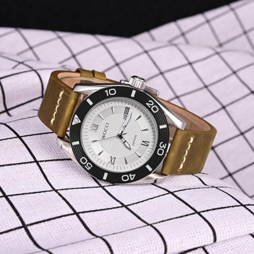 WOCCI 20mm Old-fashioned Watch Band for Men, Top Grain Leather, Silver Brushed Buckle (Dark Tan)