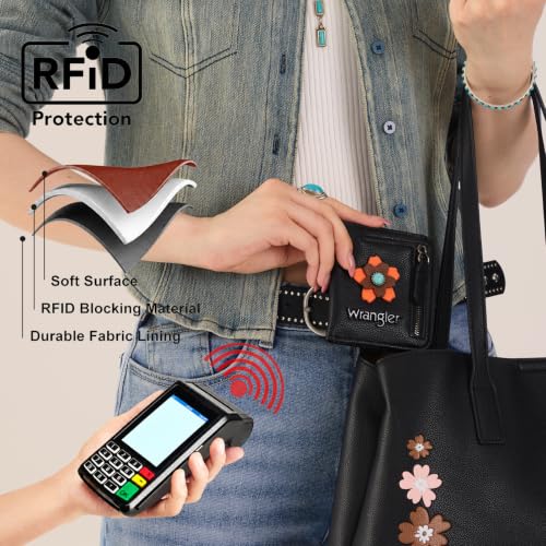 Image of Montana West X Wrangler Slim Wallet Women Small Rfid Blocking Wallets Bifold Credit Card Holder Wallets with Zipper Pocket
