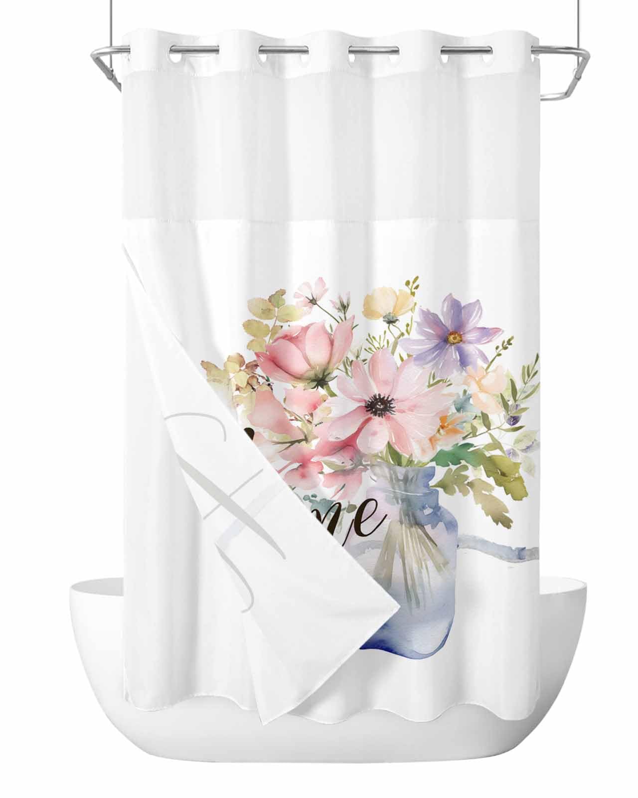 Cortina De Ducha Floral WITHLOC - Con Forro Impermeable Integrado, Sin Necesidad De Ganchos
