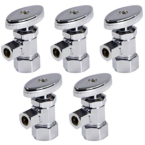 Image of Midline Valve 71514QS-OM-5 Water Supply Stop Valve with Multi-Turn Wheel; Angle Shut-off for Toilet, Sink, Dishwasher, Heater; 5 /8'' x 1 /4'' Compression; Chrome Plated Brass (5 PK)