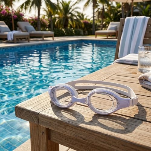 Image of BURNLAB Swimming Goggles for Everyday Pool Use, Clear Vision Lens, Easy Adjustable Strap, Unisex Adult (blue and white)