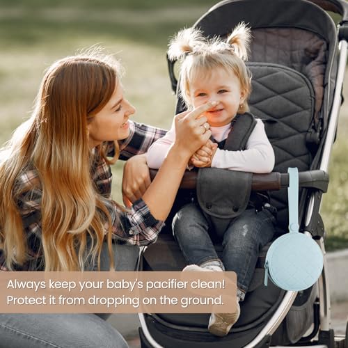 Image of 2 Pack Silicone Pacifier Holder Case, Baby Pacifier Holder Pouch for Newborn, Boys and Girls, Portable Silicone Pacifier Bags (Delicacy+Sea Blue)