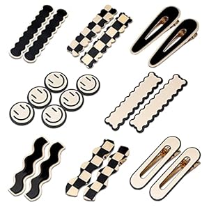 16 PCS Magicsky Simple No Bend Hair Clips, Black White Checker Barrettes, No Crease Wave Geometric Duckbill pins, Korean Styling Minimalist Hairpin Hair Accessories, Gifts for Women Girls
