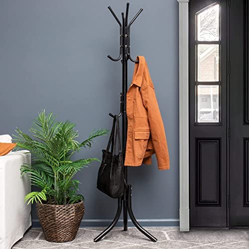 DEEP SLEEP EVERY NIGHT Mind Reader COATRACK11 Standing Metal Coat Rack Hat Hanger 11 Hook for Jacket, Purse, Scarf Rack, Umbrella Tree Stand NQ-30049