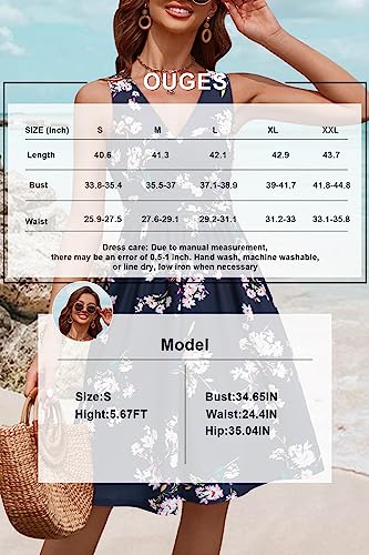 Image of OUGES Women's Summer Spaghetti Strap V-Neck Floral Short Party Dress with Pockets