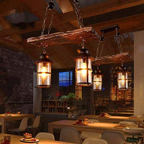 Wood Retro Pendant Lighting Industrial Vintage Chandelier Black Metal Bedroom Restaurant Suspension Lamp Cage Frame With Glass Shade House Loft Bar Coffee Decoration Ceiling Lights Fitting, E27 #TOP2