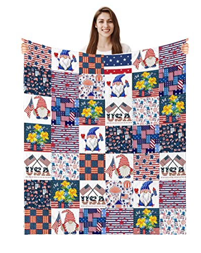 Independence Day Patriotic Blanket American Flag Star Throw Blankets Super Soft Warm Cozy Red White Blue Gnome Blanket Bed Couch Car Blanket For Independence Day 4Th July 50"X60" #TOP20